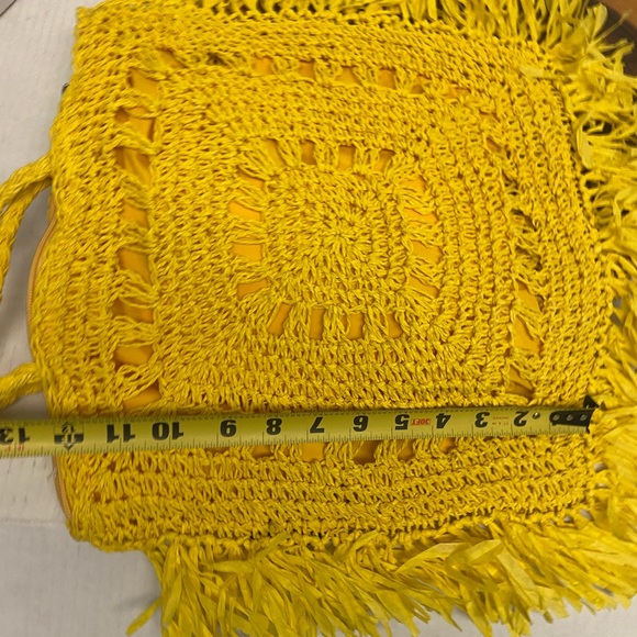 MW Most Wanted Yellow Woven Macrame Raffia Tote bag - Picture 7 of 8